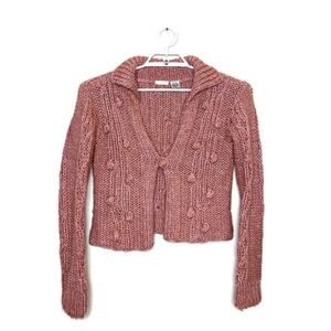 COOPERATIVE UO Women's Coral Pink Wool Bauble Pom Pom Cardigan Sweater Sz M‎